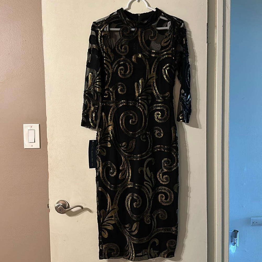Black gold midi dress never worn